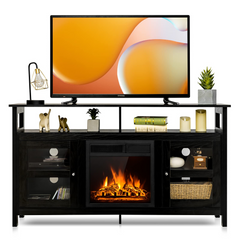 Tangkula Fireplace TV Stand, Farmhouse Media Console Table w/18 1500W Electric Fireplace for Flat Screen TVs up to 65"