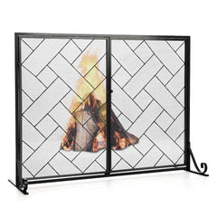 44.5 x 33.5 Inch Double-Door Fireplace Screen, 2-Panel Large Flat Wrought Metal Fire Spark Guard Gate Cover for Home