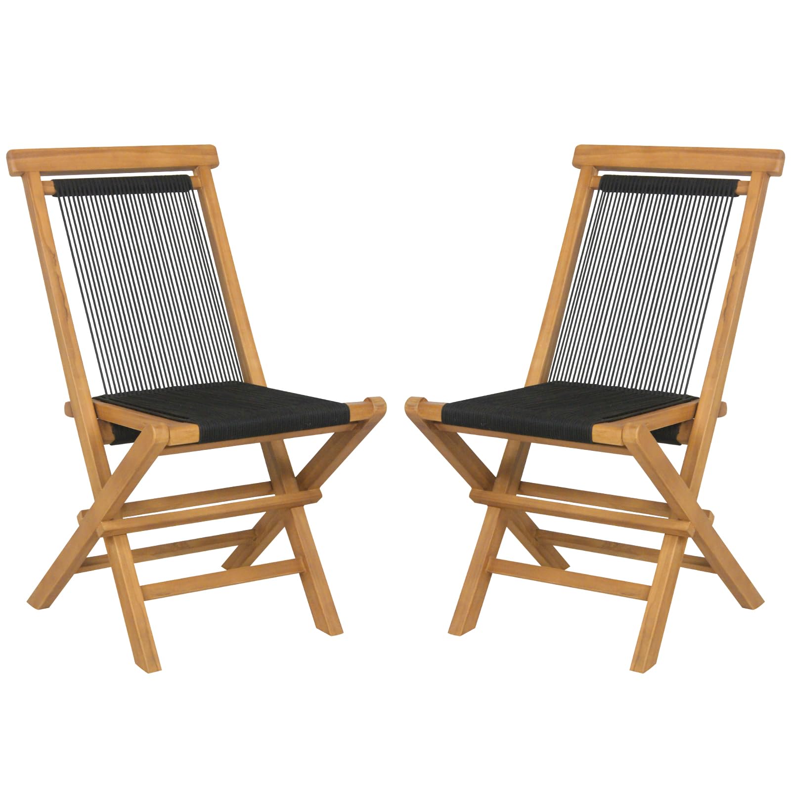 Tangkula 2 Piece Patio Folding Chairs, Solid Teak Wood Dining Chairs with Woven Rope Seat & Back