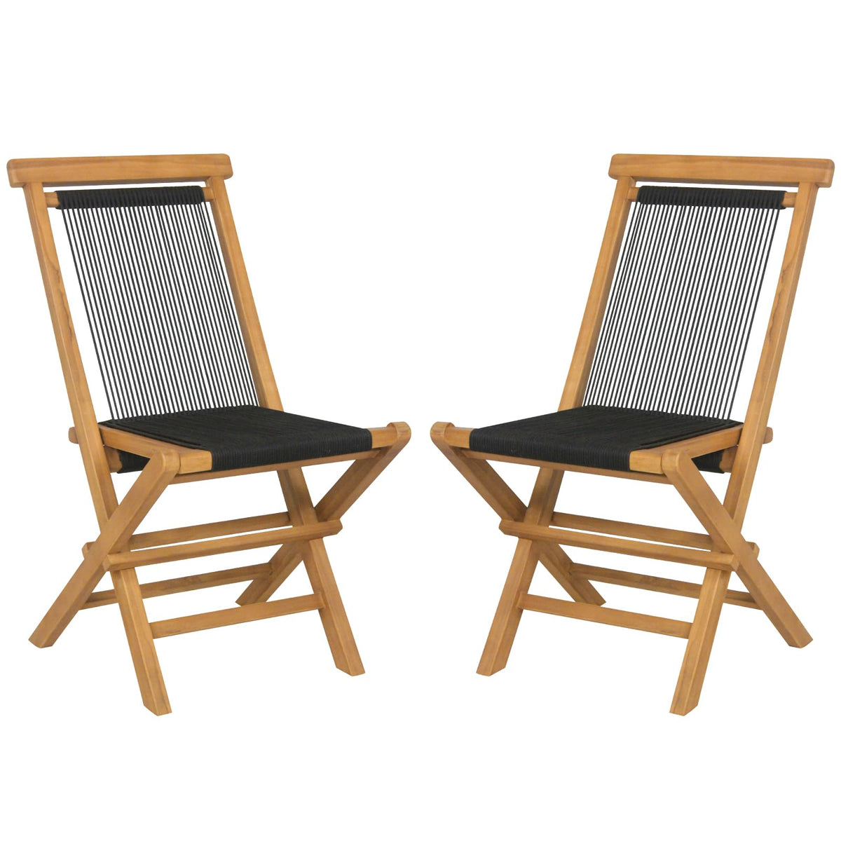 Tangkula 2 Piece Patio Folding Chairs, Solid Teak Wood Dining Chairs with Woven Rope Seat & Back