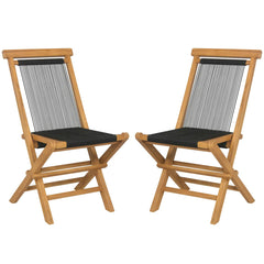 Tangkula 2 Piece Patio Folding Chairs, Solid Teak Wood Dining Chairs with Woven Rope Seat & Back