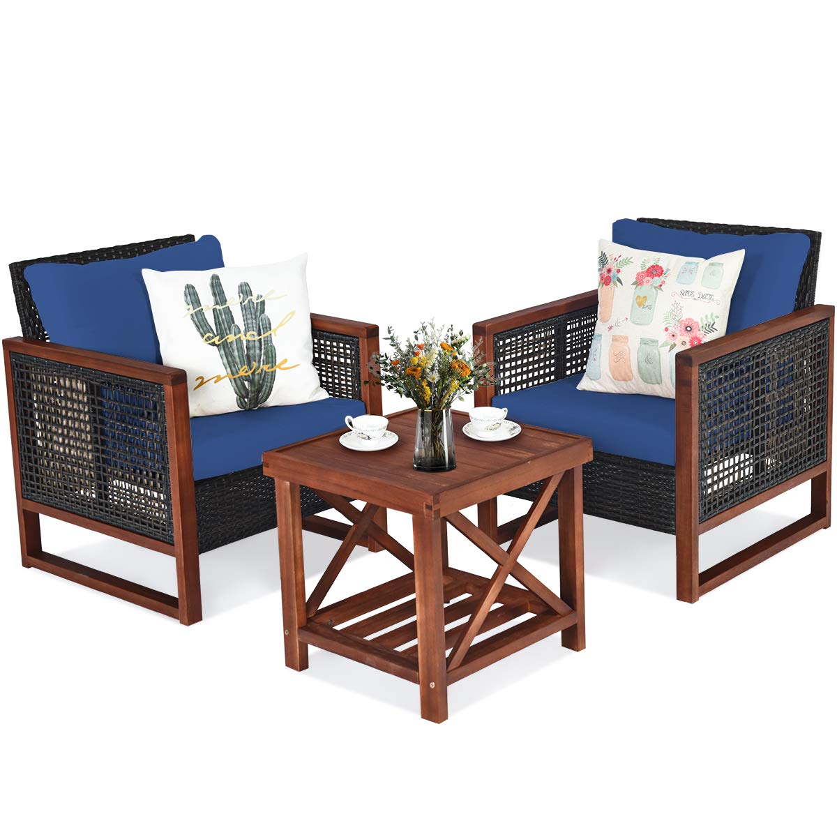 3 Pieces Patio Wicker Furniture Set, Rattan Outdoor Sofa Set