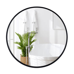 Tangkula Black Circle Bathroom Mirror 24", Round Wall Mirror w/Explosion-Proof Film, Steel Frame