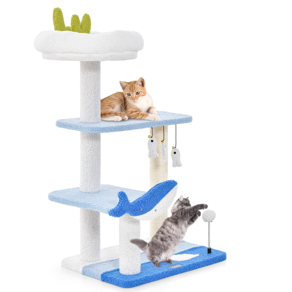 Tangkula Ocean-Themed Cat Tree, 3-Level Cat Tower, 34"