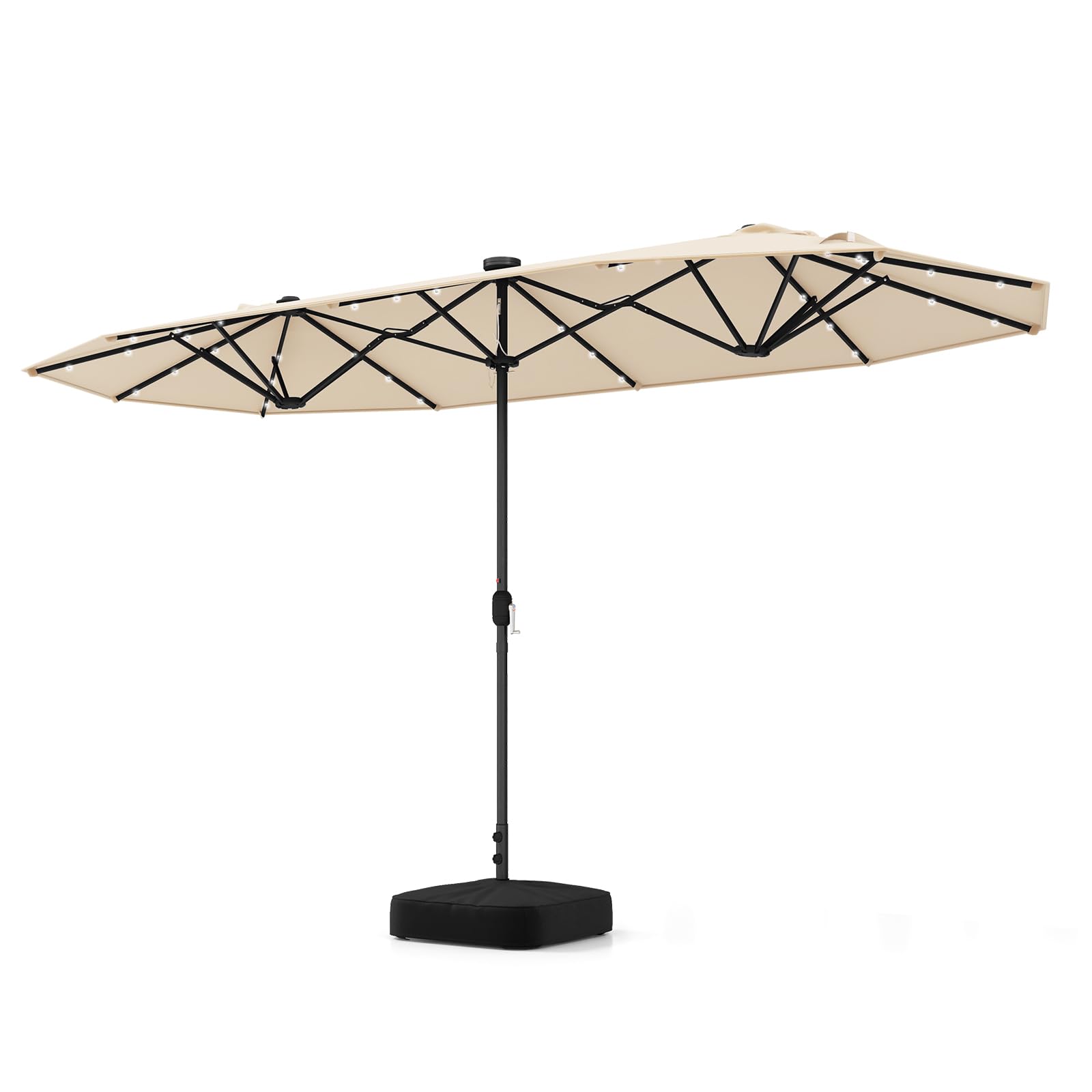 Tangkula 13FT Double-sided Patio Umbrella with Solar Lights, Large Twin Table Umbrella with Crank Handle