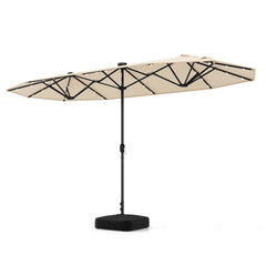 Tangkula 13FT Double-sided Patio Umbrella with Solar Lights, Large Twin Table Umbrella with Crank Handle