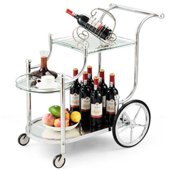 Tangkula Rolling Bar Cart, Metal Serving Cart with Tempered Glass, 3-Tier Glass Bar and Serving Cart