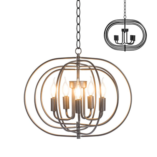 Tangkula Folding Rotatable Chandelier, 5 Lights Metal Ceiling Lamp with 39.5' Iron Chain (Black)