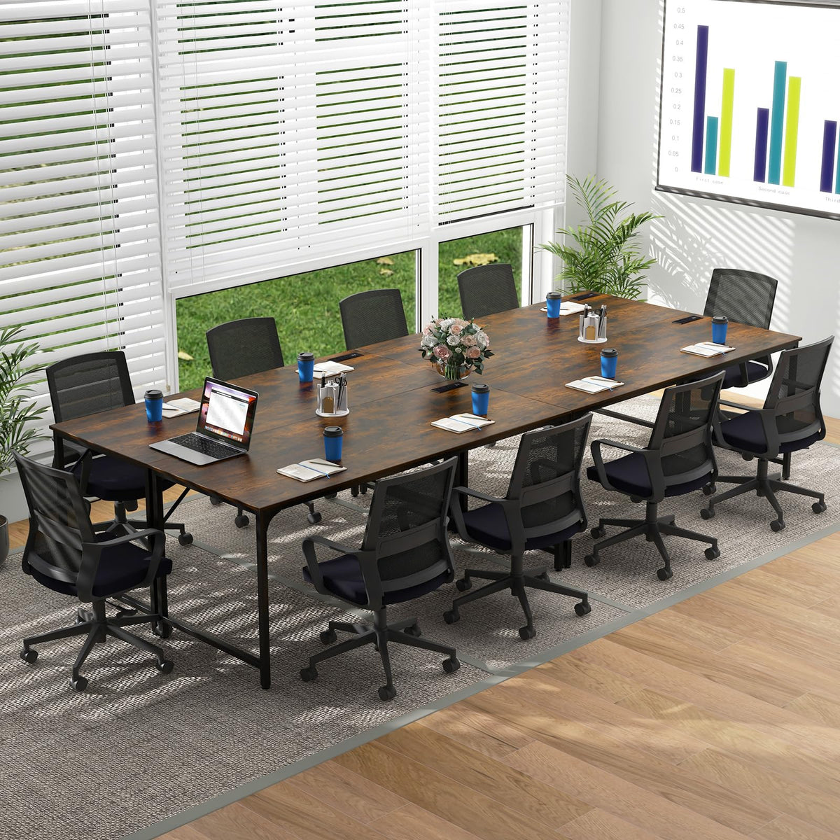 Tangkula 60" Conference Desk Set of 4, Modern Boardroom Desk with Storage Bag, Headphone Hook