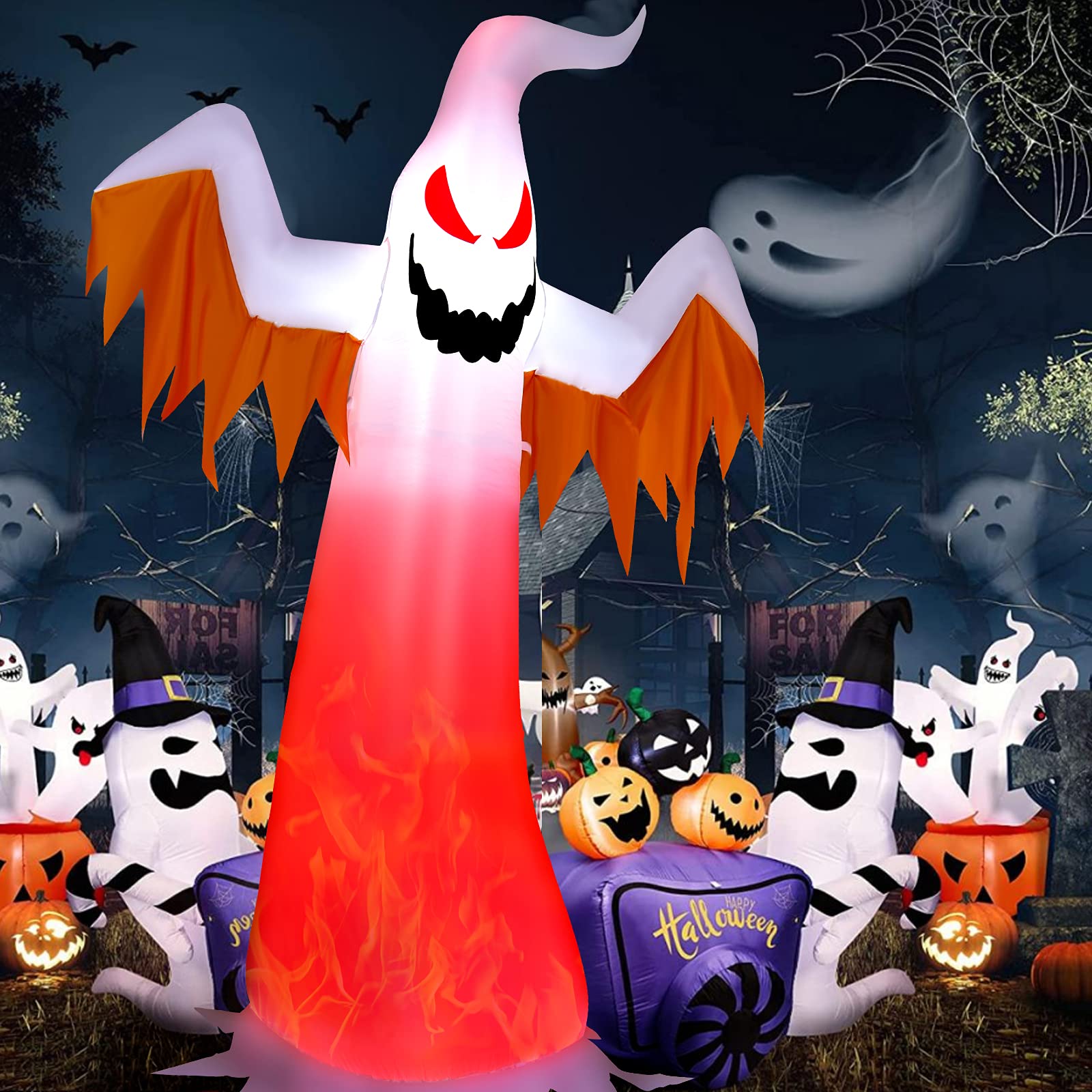 Tangkula Halloween Decorations, Halloween Inflatable Ghost With Led Lights