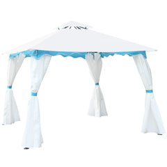 Tangkula 10 x 10 ft Patio Steel Gazebo, Outdoor Canopy Gazebo with Side Walls, Zippers, 2 Tier Vented Roof, Blue Trimming