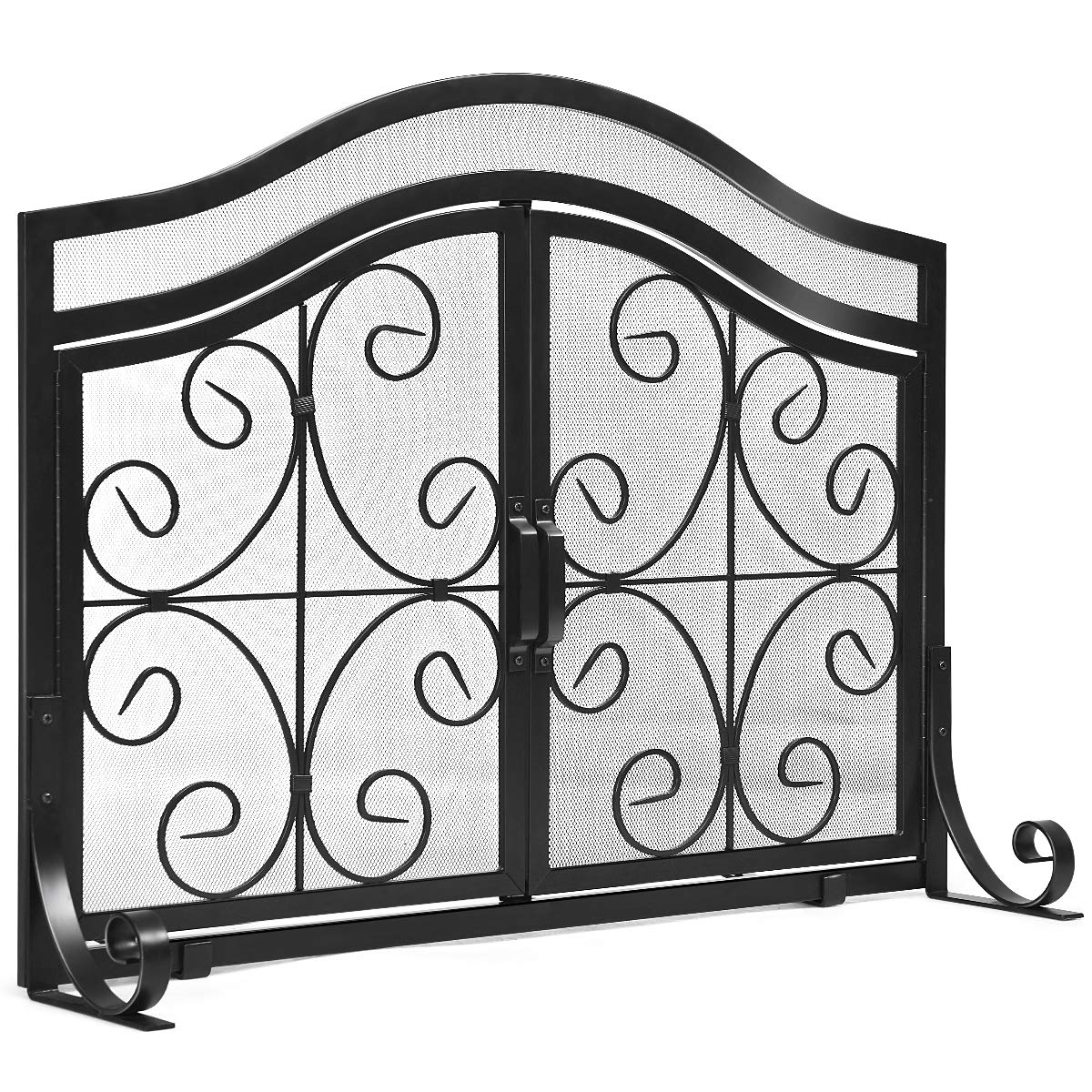 Tangkula Fireplace Screen, with Hinged Two-Doors Large Flat Guard Screens (44 x 15 x 33. 5 inch)