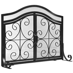 Tangkula Fireplace Screen, with Hinged Two-Doors Large Flat Guard Screens (44 x 15 x 33. 5 inch)