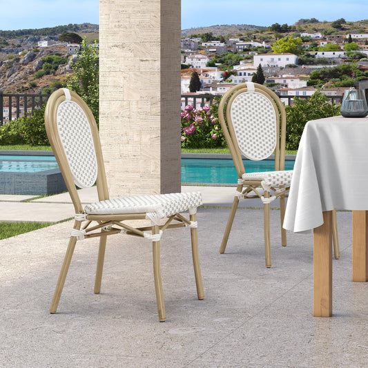 PURPLE LEAF Patio Dining Chair Set of 2 French Aluminium Frame Chairs with Rattan for Indoor Kitchen Deck Bistros Cafe Restaurant