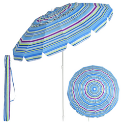 Tangkula 8FT Beach Umbrella, Portable Beach Umbrella W/Sand Anchor & Tilt Mechanism, 16 Sturdy Fiberglass Ribs