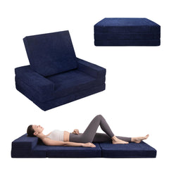 MAXYOYO Multifunctional Folding Sofa Bed, Portable Foldable Sleeper Sofa Floor Couch Futon Mattress for Guest Room, Navy