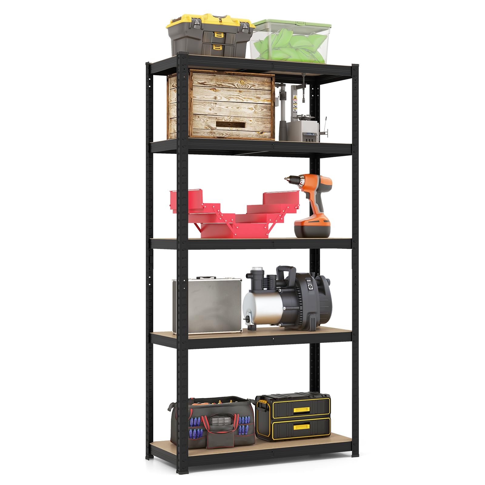 Tangkula 5-Tier Heavy Duty Metal Shelving with 2000 LBS Load, Adjustable Garage Storage Utility Shel