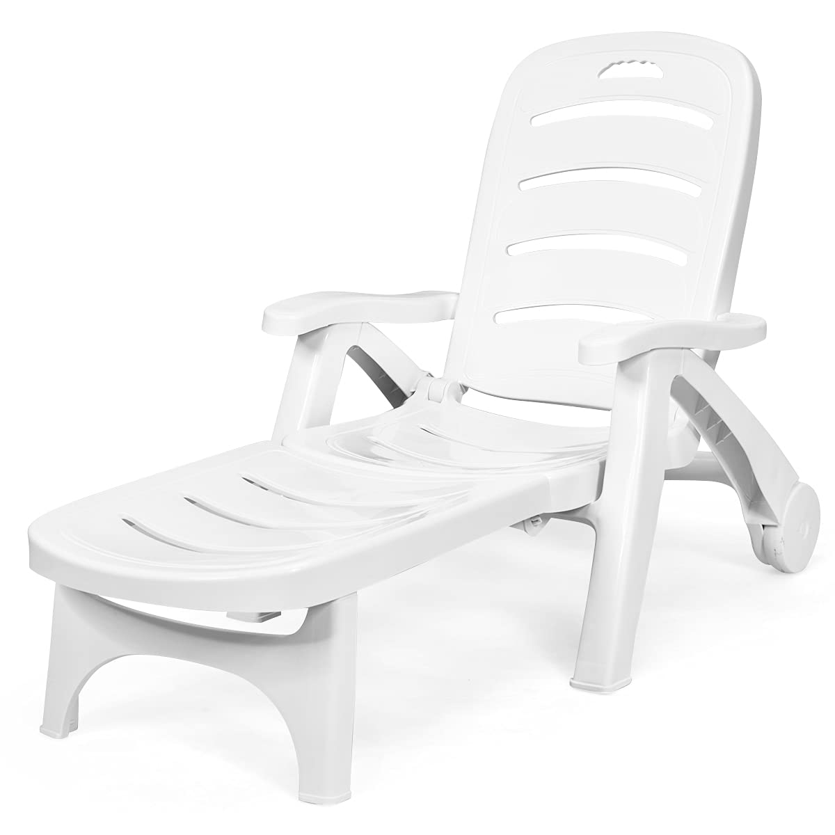 Outdoor Chaise Lounge Chair, Adjustable 5-Posistion Recliner Chair with Built-in Wheels