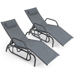 Tangkula Outdoor Chaise Lounge Glider Chair with Armrests and Pillow