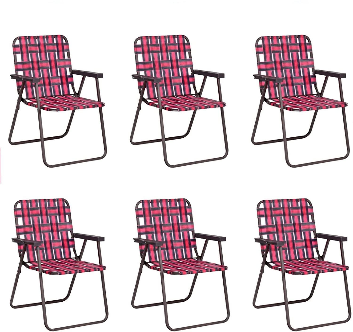 Tangkula Set of 6 Patio Folding Chairs, Outdoor Folding Lawn Chair Set with Armrest, Heavy Duty Steel Frame