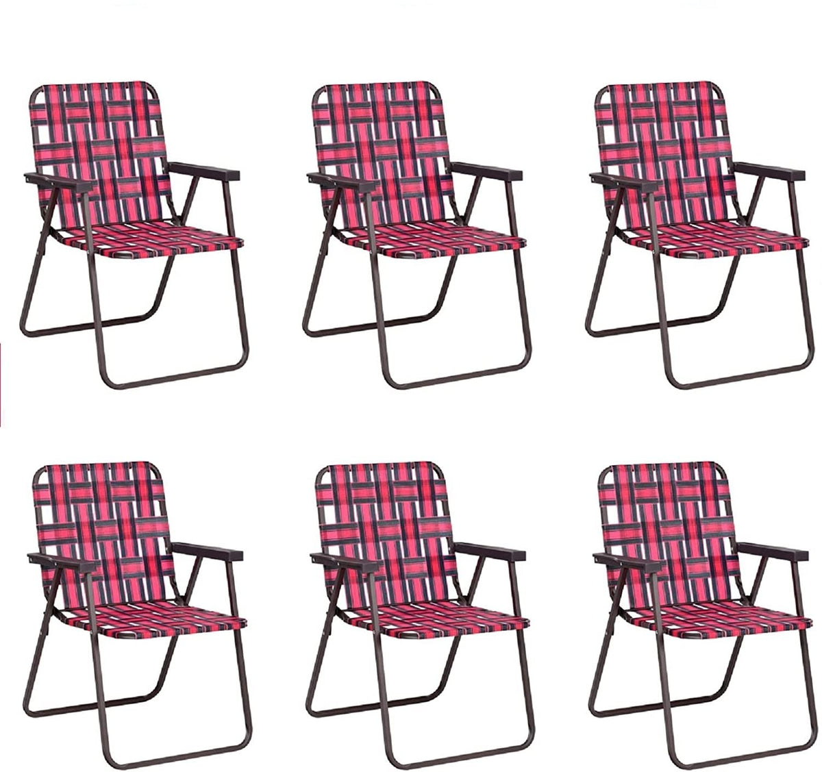 Tangkula Set of 6 Patio Folding Chairs, Outdoor Folding Lawn Chair Set with Armrest, Heavy Duty Steel Frame