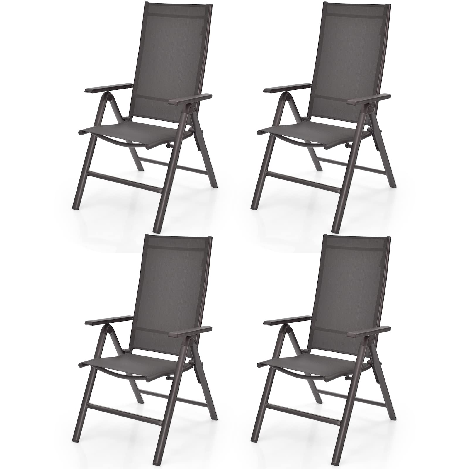 Tangkula Patio Dining Chairs, No Assembly Needs, Portable Folding Patio Chairs with 7-Position Adjustable Backrest and Aluminium Frame