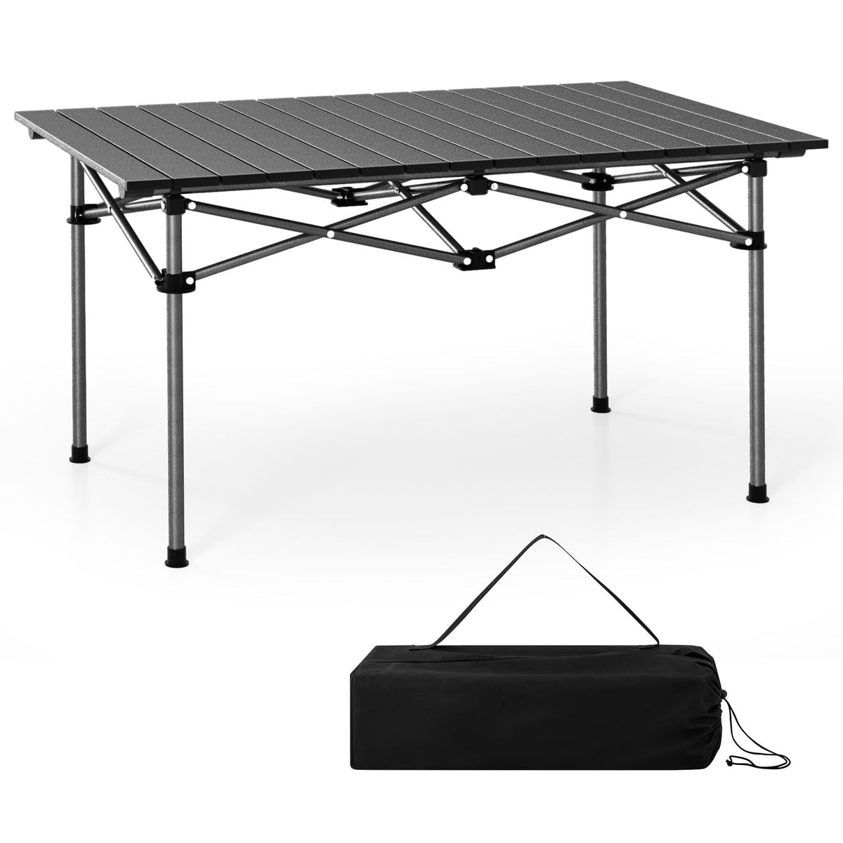 Tangkula Aluminum Folding Camping Table, Lightweight Roll-up Camp Table for 4-6 People with Large Tabletop & Carry Bag