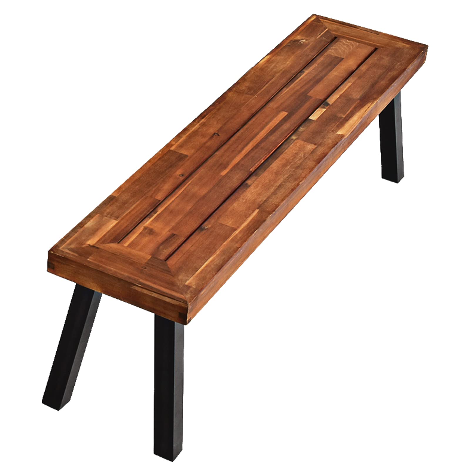 Outdoor Acacia Wood Bench, Patio Dining Bench Picnic Bench with Steel Legs (1, Teak)