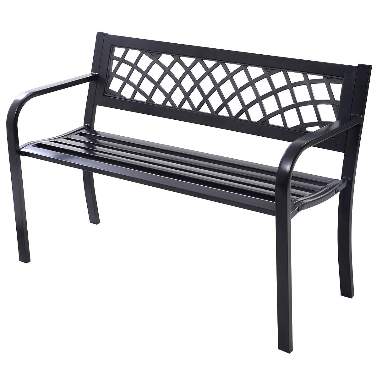 Outdoor Garden Bench Park Bench with Steel Frame & PVC Backrest, Park Bench with Large Seat for 2-3 People