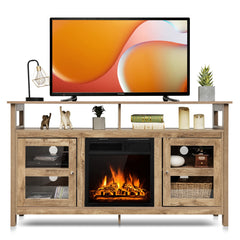 Tangkula Fireplace TV Stand, Farmhouse Media Console Table w/18 1500W Electric Fireplace for Flat Screen TVs up to 65"