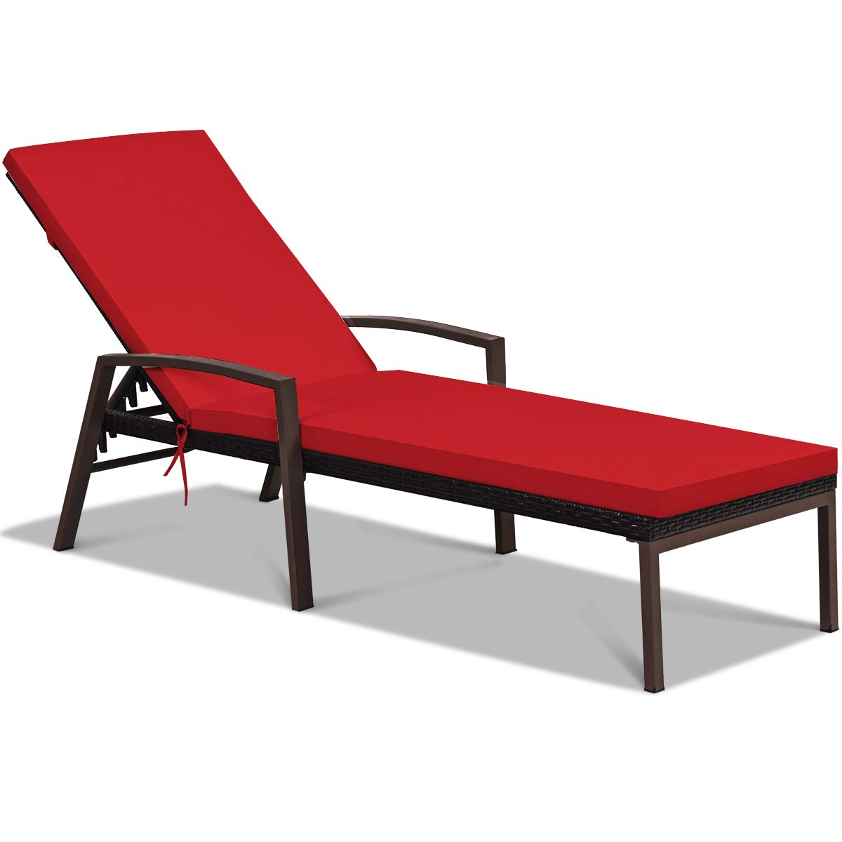 Patio Rattan Lounge Chair, Outdoor Reclining Chaise Louge with Cushion and Armrest