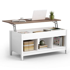 TANGKULA Modern Coffee Table w/Hidden Compartment and Open Storage Shelf for Living Room Office Reception Room