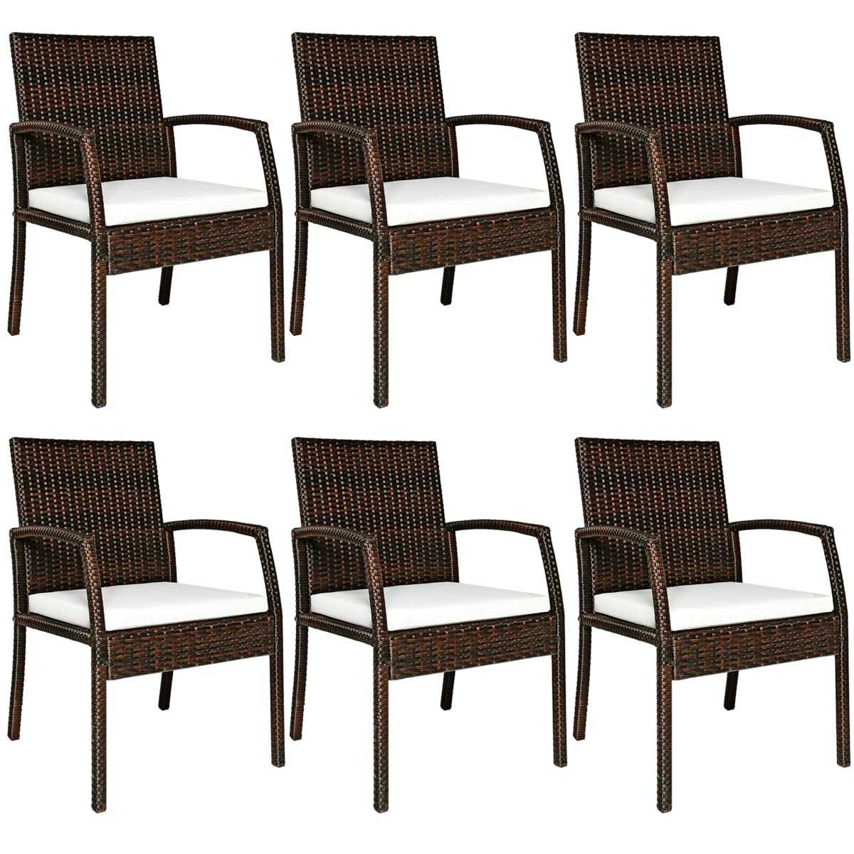 Tangkula Set of 6 Outdoor Dining Chairs, Patiojoy Weather Resistant PE Rattan Patio Chairs