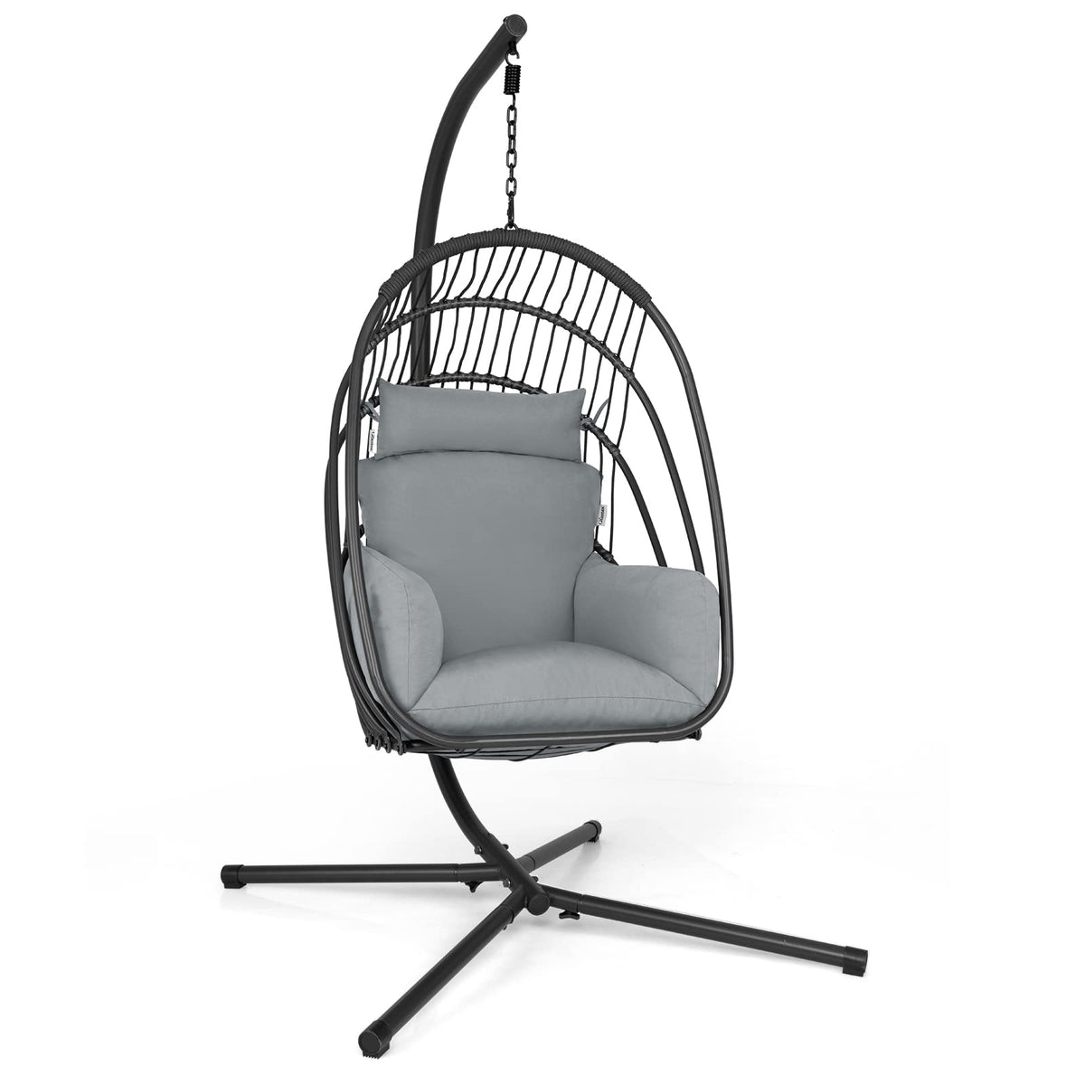 Tangkula Patio Egg Chair with Stand, Hanging Egg Swing Chair with Removable Pillow & Cushion