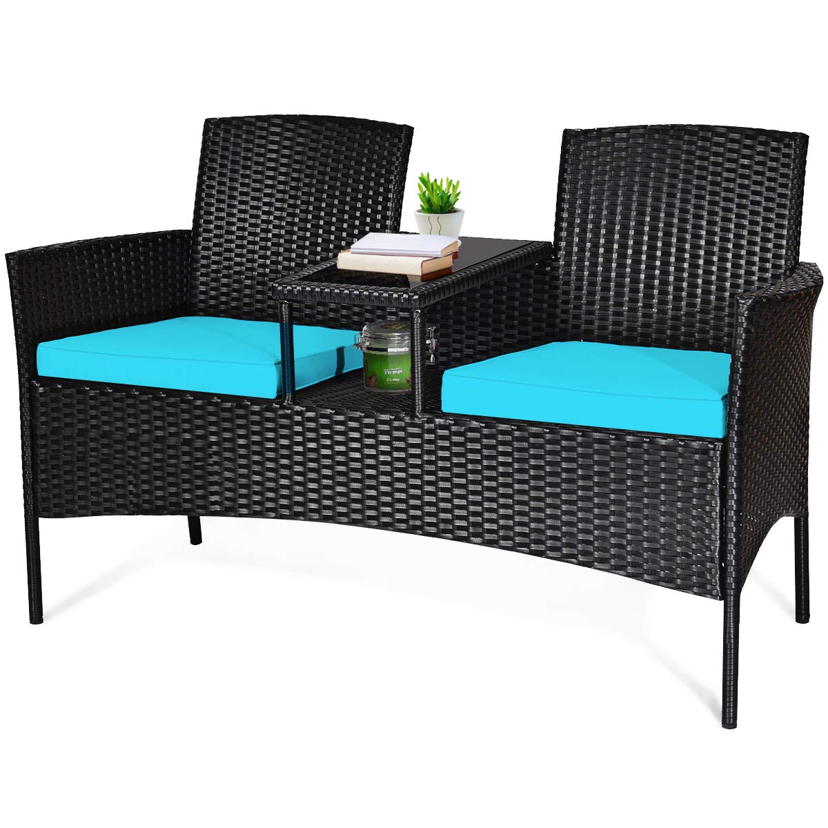 Wicker Patio Conversation Furniture Set, Outdoor Furniture Set with Removable Cushions & Table