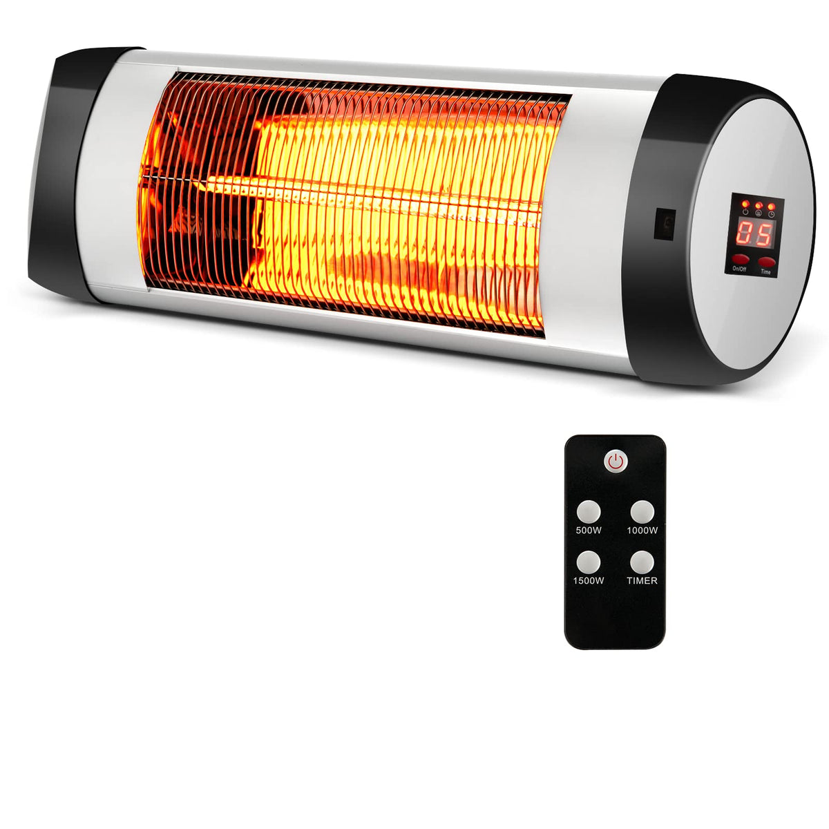 1500W Wall-Mounted Patio Heater, Outdoor Infrared Heater w/ Remote Control