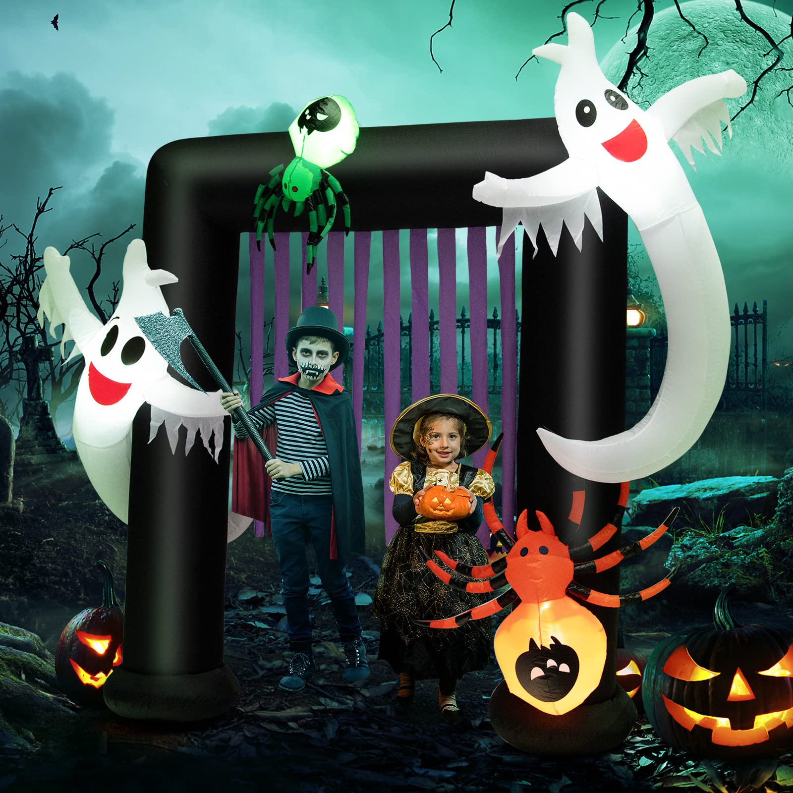 Tangkula Halloween Decorations, Halloween Inflatable Ghost With Led Lights