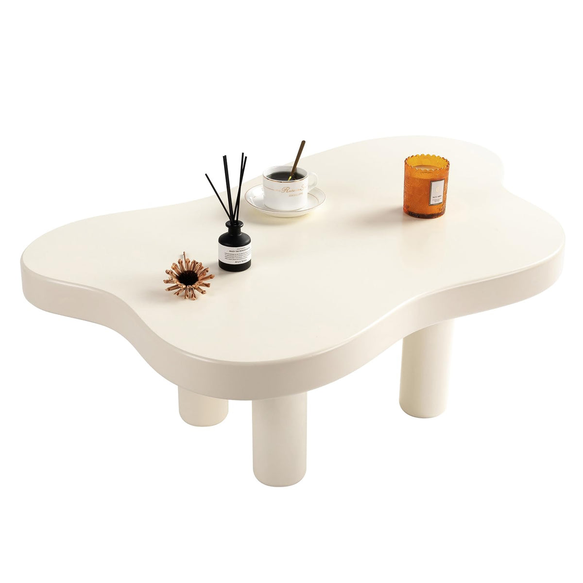 MAXYOYO Cloud Coffee Table, Modern End Table, Irregular Tea Table for Living Room, Bedroom White 37 Inch, 57 Pounds