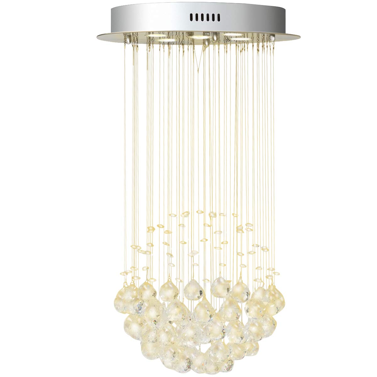 Tangkula Modern K9 Crystal Raindrop Chandelier, Flush Mount LED Ceiling Light Fixture for Living Room, 31.5 x 15.5 inches