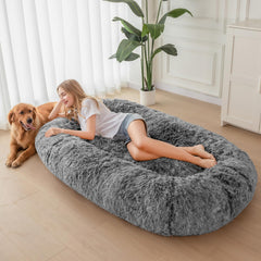 MAXYOYO Dog Bed for Human, Faux Fur Giant Bean Bag Bed for People Adults, 72.8"x45.3"x12"