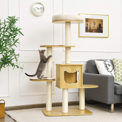 Tangkula Modern Wood Cat Tree, 53 Inches Cat Tower with Platform