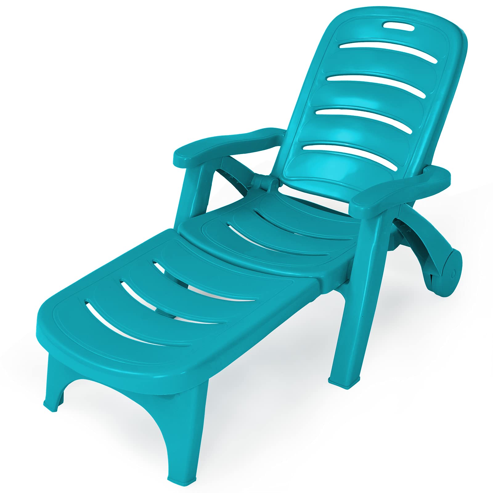 Outdoor Chaise Lounge Chair, Adjustable 5-Posistion Recliner Chair with Built-in Wheels