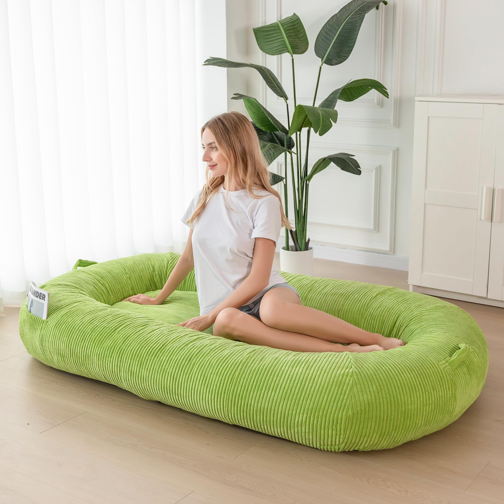 MAXYOYO Human Dog Bed, Corduroy Giant Bean Bag Dog Bed for Humans and Pets, Green