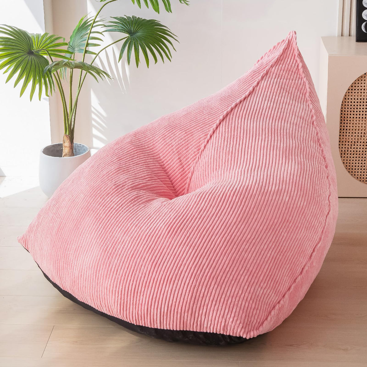 MAXYOYO Corduroy Bean Bag Chairs for Adult, Bean Bag Couch with Filler, Soft Lazy Sofa 43"x41"x35", Pink