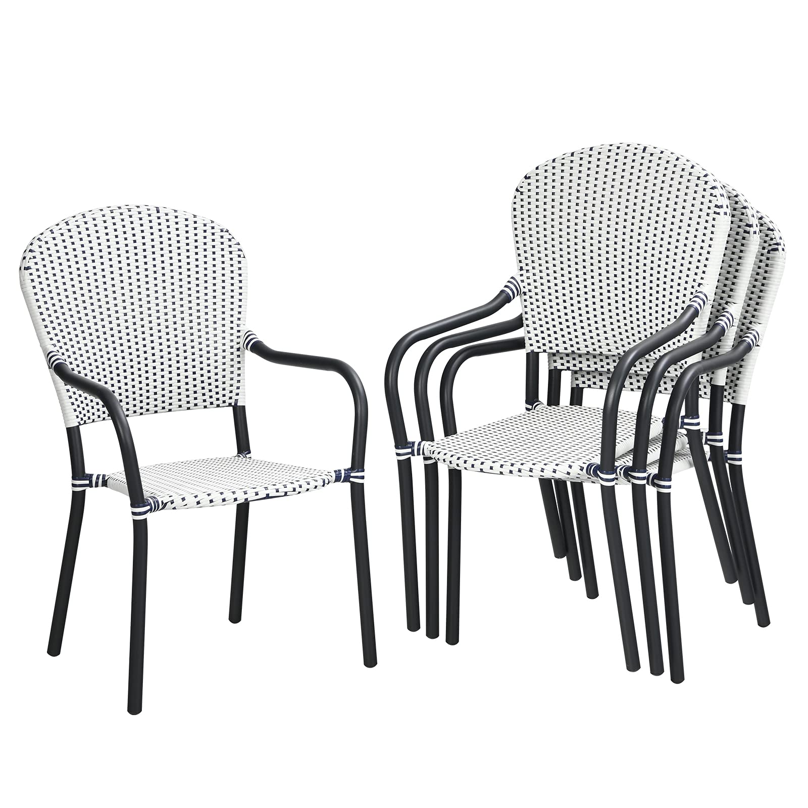 Set of 4 Stackable Outdoor Patio Wicker Chairs