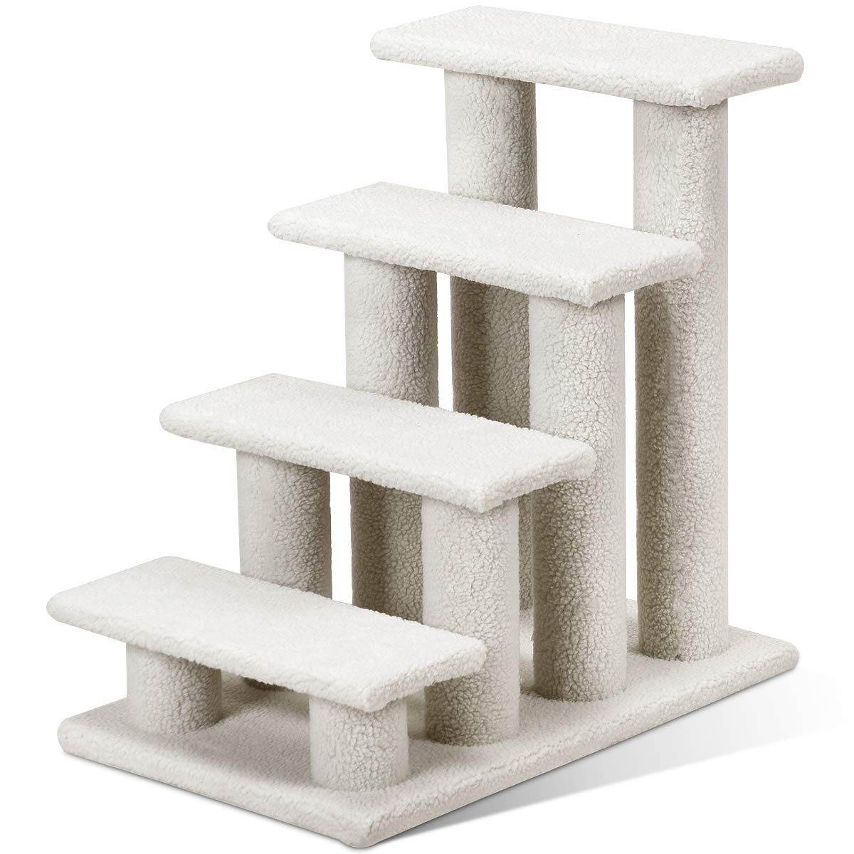 Tangkula Pet Stairs for Cats and Dogs, 4-Step Carpeted Ladder Ramp Cat Climber Cat Scratching Post