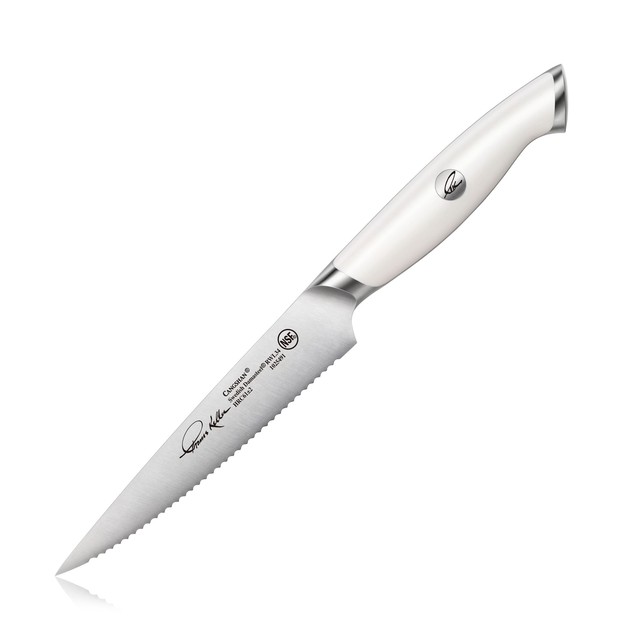 TKSC 5" Serrated Utility Knife, Forged Swedish Powder Steel, Thomas Keller Signature Collection, White, 1025491