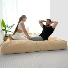 MAXYOYO Convertible Bean Bag Bed, 4ft Corduroy Bean Bag Chairs that Turn into Beds Queen, Camel