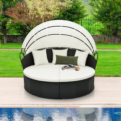 Tangkula Outdoor Patio Round Daybed with Retractable Canopy