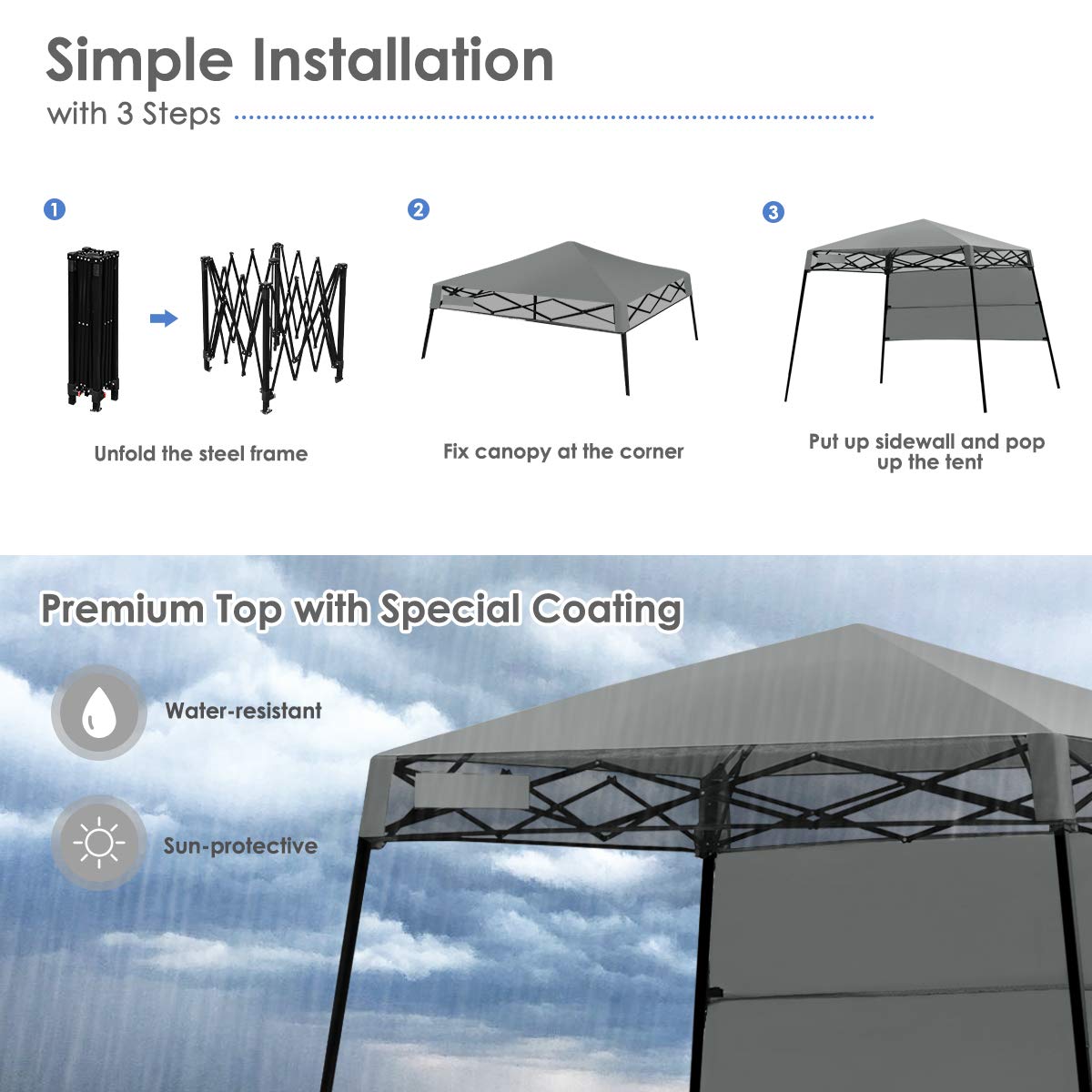 7 x 7 Ft Pop-up Canopy Tent, Outdoor Slant Leg Canopy Shelter with Carry Bag & 4 Stakes